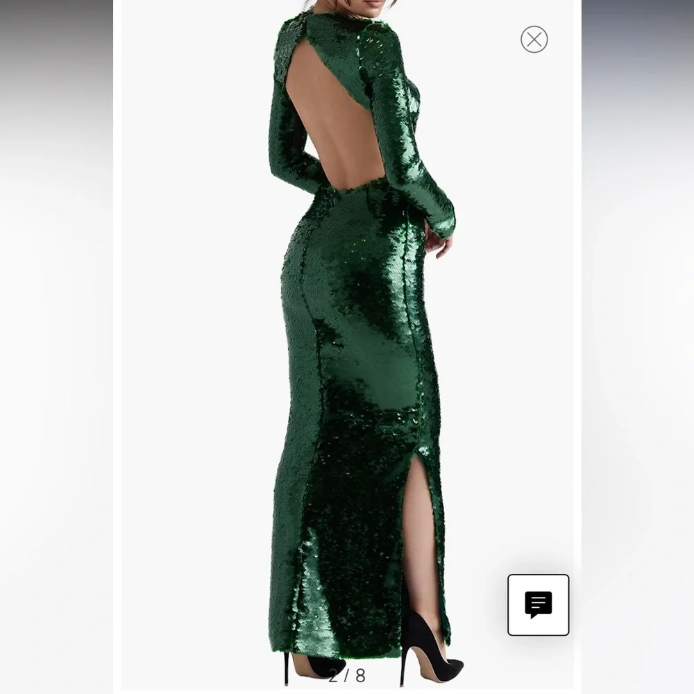 House of CB Green Sequin Holiday Dress - Picture 2 of 10